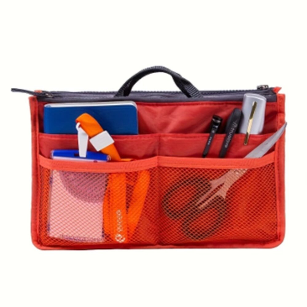 Purse Organizer/ Insert /Cosmetic Tote Bag/ Drawers/ Dark Orange & Gray - NWT